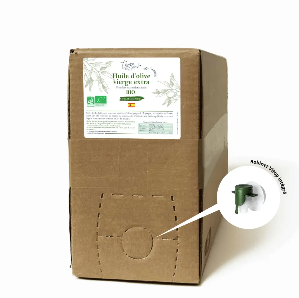 BIB 10l Huile d'Olive Vierge Extra Espagne Equilibrée bio*