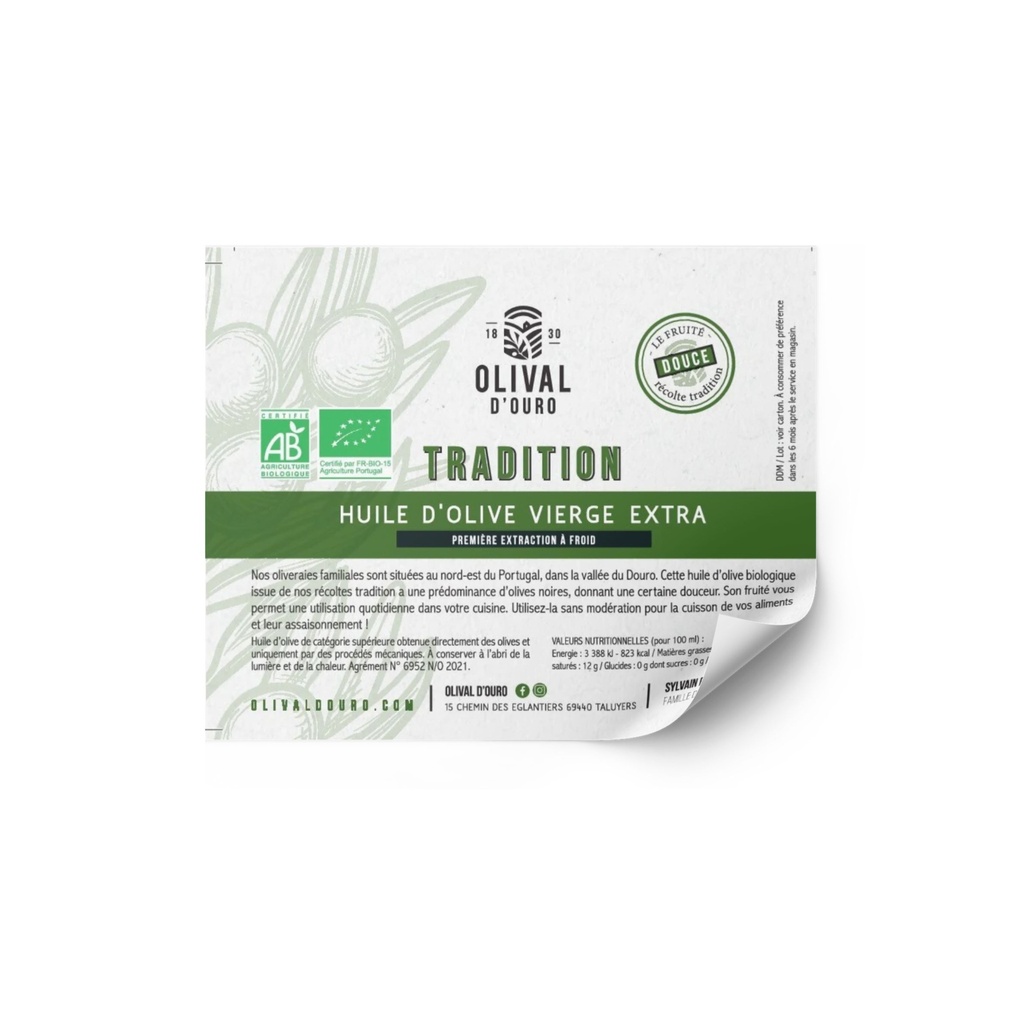 ETQ pack 50 Huile d'Olive Vierge Extra Portugal Douce bio* C/R 100*80mm