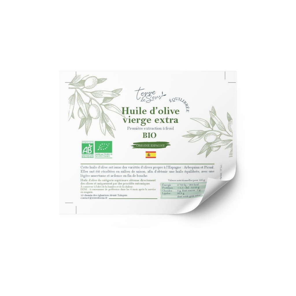 [HOVE ES E] ETQ pack 50 Huile d'Olive Vierge Extra Espagne Equilibre bio* C/R 100*80mm