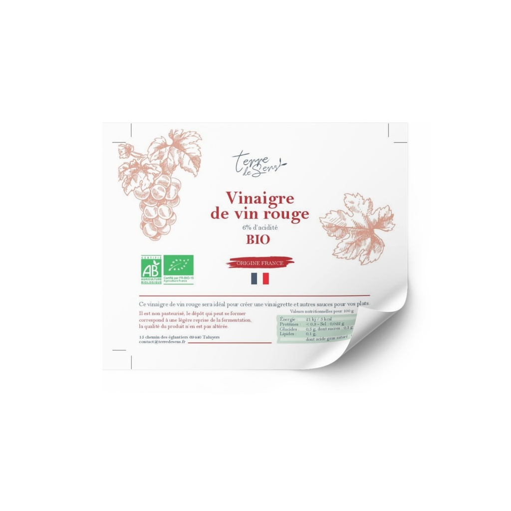 ETQ pack 50 Vinaigre de Vin Rouge France bio* C/R 100*80mm