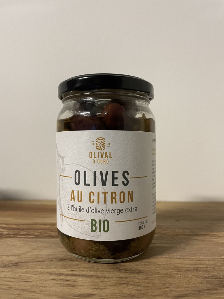 Pot en verre 0,3kg Olives dénoyautées Vertes & Violettes Portugal Variété Cobrançosa - HOVE & Citron bio* C/R