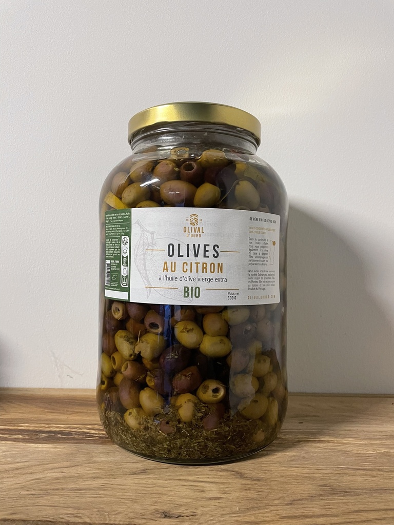 [OL PT CO MIXTE D CITRON HOVE] Pot en verre 3,4kg Olives dénoyautées Vertes & Violettes Portugal Variété Cobrançosa - HOVE & Citron bio* C/R