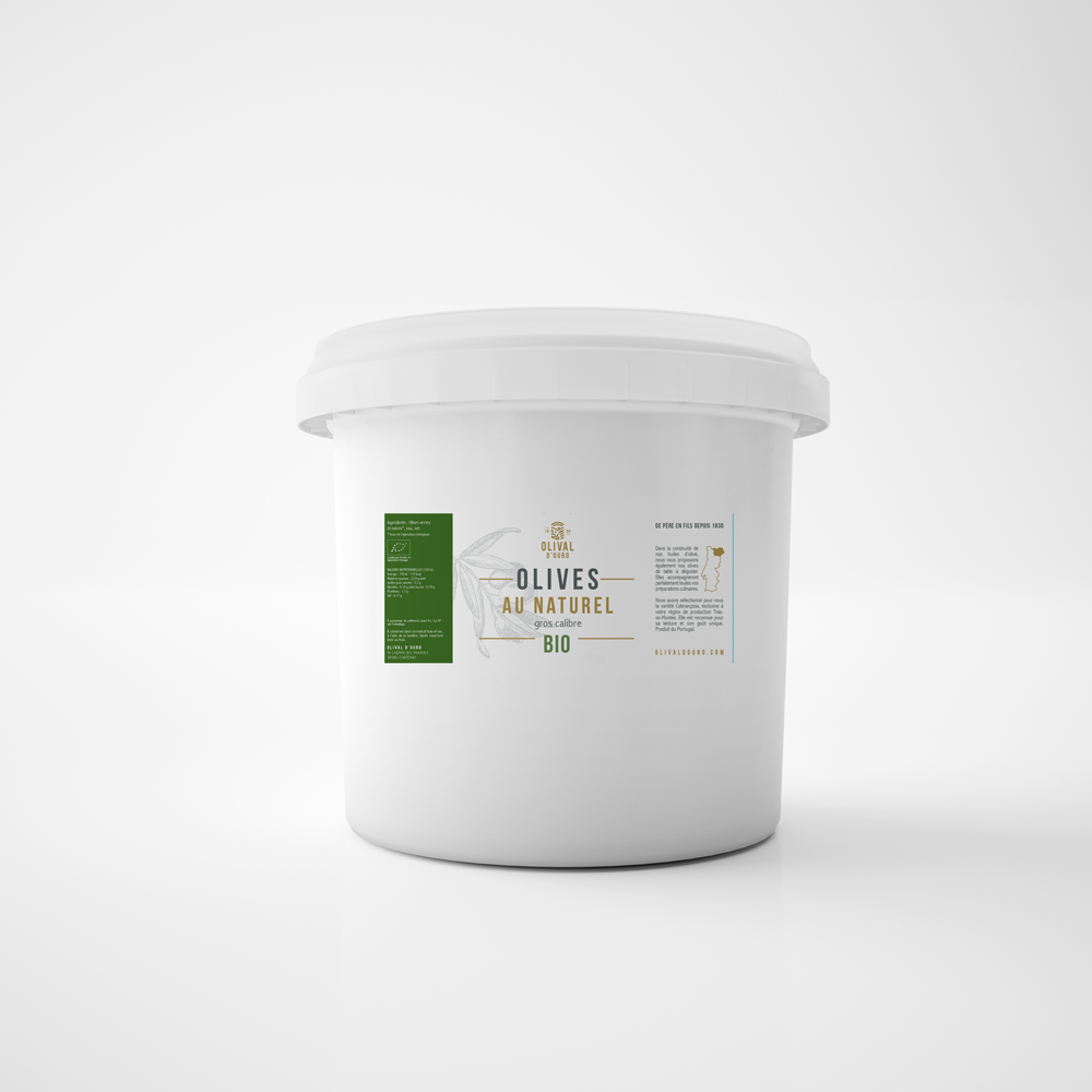 [OL PT CO MIXTE GC SAUMURE] Seau 10kg Olives entières Vertes & Violettes Portugal Variété Cobrançosa Gros Calibre - saumure bio* C/R