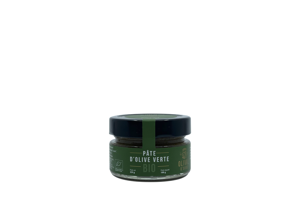 Pot en verre 0,1kg Pâte d'olive Verte Portugal Variété Cobrançosa à l'HOVE bio* C/R